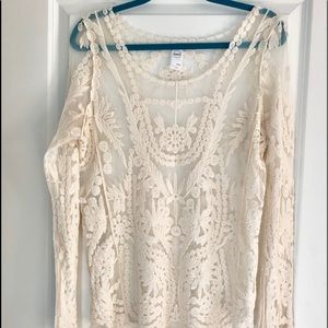 Beautiful Ivory Lace Embroidered Top, Size Small